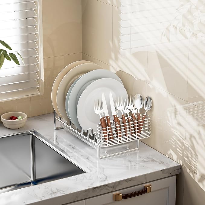 JAQ Utensil Holder for Sink, Sus304 Stainless Steel Rust Free Silverware Cutlery Flatware Holder Rack Organizer with Hooks for Dish Drying Rack Sink Dish Drainer in Kitchen Bathroom - Image 5
