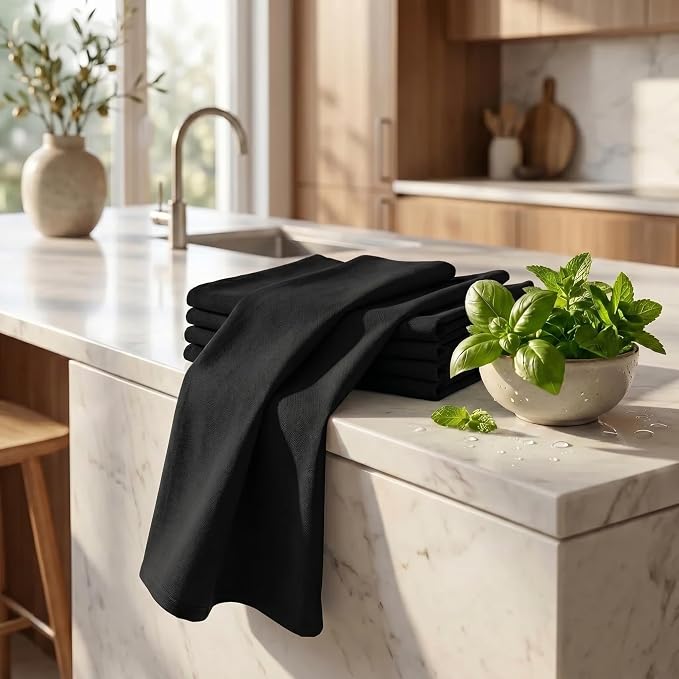 Urban Villa Kitchen Towels Cotton Dish Towels 20”x30” (Set of 6) Black - Image 6