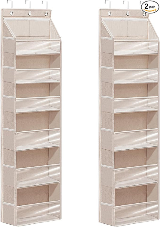 Over Door Organizer with 6 Extra Large Pockets and 12 Side Pockets, Large Capacity Hanging Storage Organizer with Clear Window for Shoes, Diapers, Beige, 6 Layers, 2-Pack by Unknown
