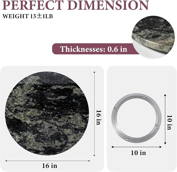 16'' Black Marble Lazy Susan Marble Turntable for Kitchen Dinning, Lazy Susans Organizer for Cabinet, Serving Rotation Spinning Tabletop Organizer Swiveling, Spice Rack Storage(Black Fantasy) - Image 2