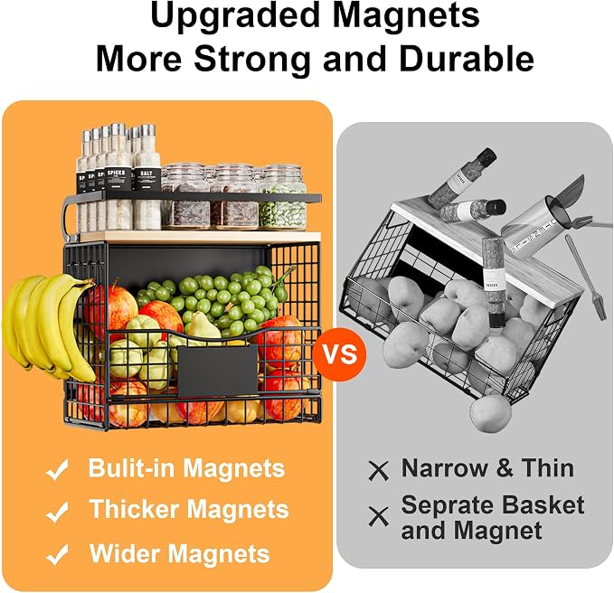 Magneitc Shelf for Fridge,Fruit Vegetable Potato & Onion Organizers Storage Basket Bins,Magnetic Spice Rack for Refrigerator & Kitchen Countertop,Pantry and Cabinet - Image 6