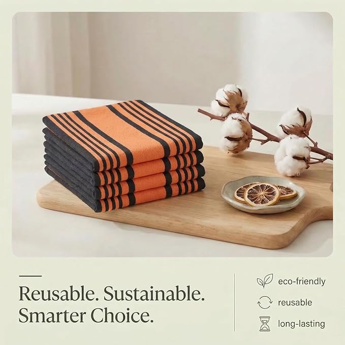 Urban Villa Kitchen Towels Cotton Dish Towels 20”x30” (Set of 6) Orange Blk - Image 8