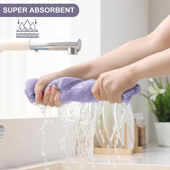Homaxy 8 Pack 100% Cotton Kitchen Towels and Dishcloths Set, Lavender | 12 x 12 Inches and 13 x 28 Inches Kitchen Towels Set, Ultra Soft Absorbent Dish Cloths for Washing Dishes - Image 3
