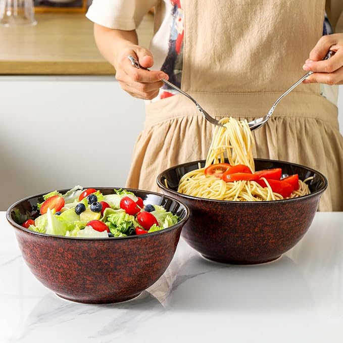 HASENSE Serving Bowls, 84 Ounce Ceramic Mixing Bowls Set of 2 for Kitchen, Large Salad Nesting Bowls for Cooking,Baking,Soup,Pasta,Fruit, Microwave & Dishwasher Safe(Red) - Image 2