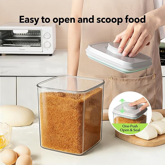 Food Storage Container with Lid, 2.8 Qt Airtight Pantry Canister, BPA-Free Plastic Flour Sugar Storage Container, One-Touch Press-to-Open Lid, Stackable Clear Jar for Rice, Cereal, Coffee, Brown Sugar - Image 2