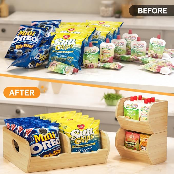 Potato and Onion Storage Bin – 3 Pack Bamboo Pantry Organizer Baskets for Kitchen Counter, Stackable & Ventilated Produce Basket for Fruit, Vegetable, Garlic & Snacks - Image 3