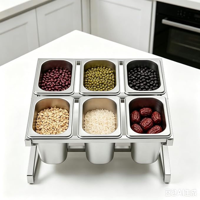 Pizza Topping Station Condiment Container Food Prep Ingredients Holder | Stainless Steel Organizer Container Set Spice Rack with 6 Pans& Lids for Kitchen Restaurants Buffes - Image 7