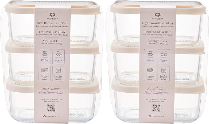 Glass Food Storage Containers with Lids — 12 Piece — 24.4 oz Glass with BPA-Free Leakproof Stackable Lids — Microwave, Oven & Dishwasher Safe — Ideal for Meal Prep & More - Vanilla Mist - Image 2