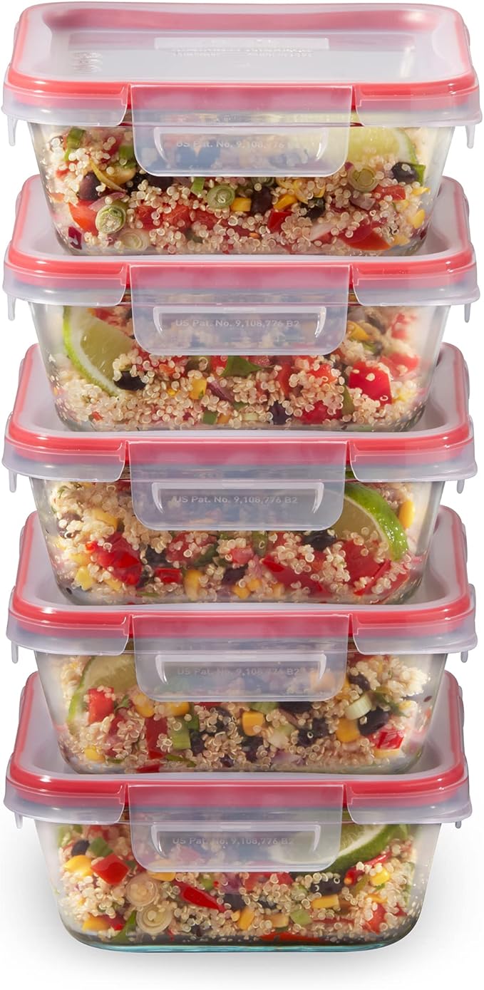 Pyrex Freshlock (5-Pack, 4 Cup) Glass Food Storage Containers Set | Meal prep containers with BPA-free plastic airtight locking lids, freezer, dishwasher, & microwave safe by Pyrex