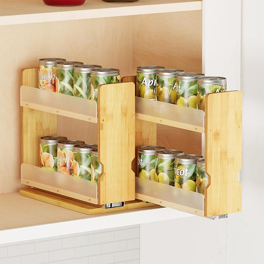 SpaceAid Bamboo Pull Out Spice Rack Organizer for Cabinet, Heavy Duty Slide Out Seasoning Kitchen Pantry Sliding Vertical Organization, 7.3" Wide, 2 Drawers(3" Wide), 2-Tier, Natural by SpaceAid