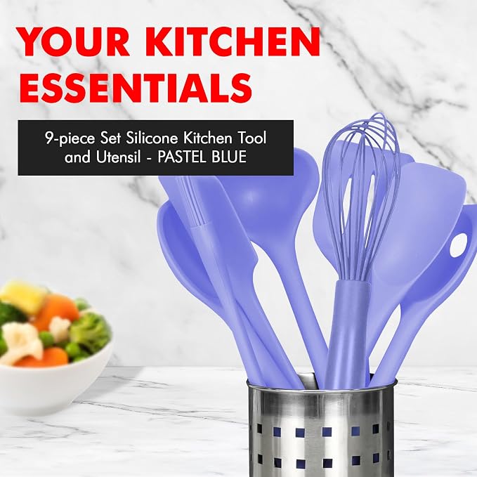 Chef Craft - Premium Silicone Kitchen Tools and Utensils Set, Non-Scratch, Withstands Temperatures up to 450°F, BPA-Free, 9 Piece Cooking Utensils Set, Pastel Blue - Image 2