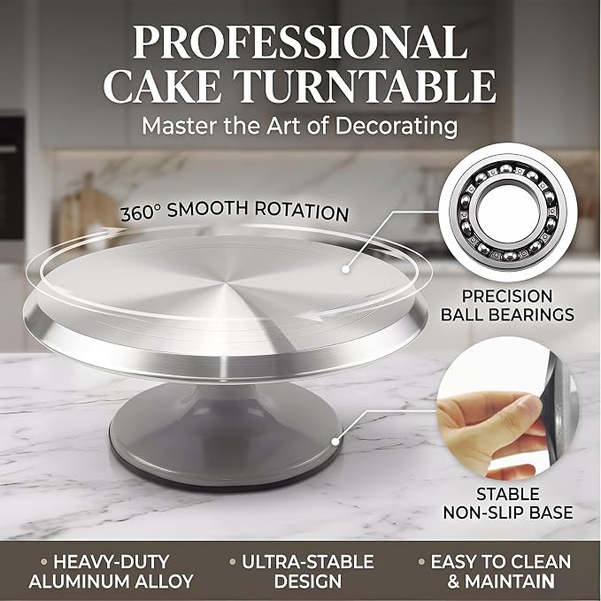 Cake Decorating Supplies Kit with 12" Aluminum Rotating Cake Turntable Stand, Professional Baking Tools, Cake Leveler, Spatulas & Scrapers, Complete Kit for Birthday & Wedding Cakes(74Pcs) - Image 4