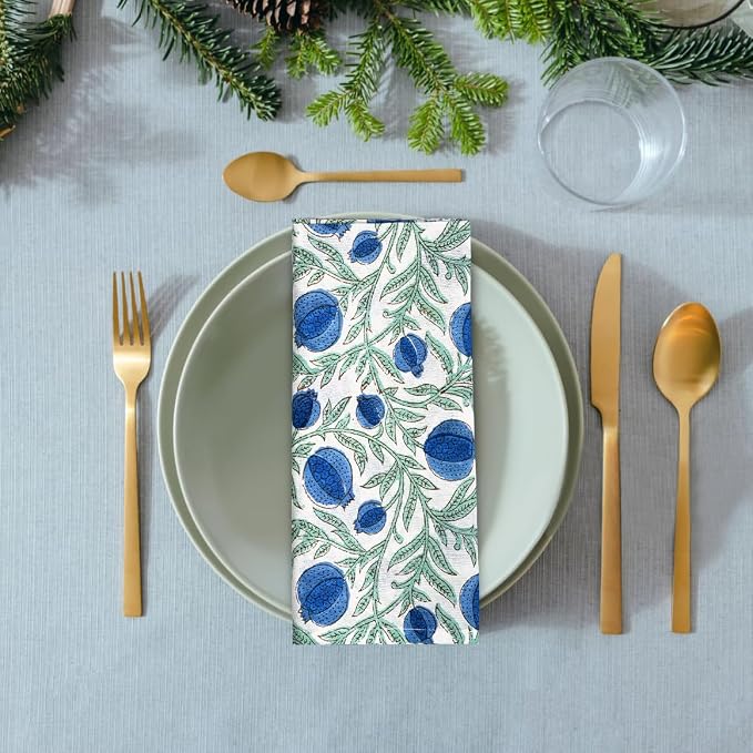 Queen Blue Hand Block Print 100% Cotton Napkins 18" x 18" (Set of 4) Reuseable Kitchen Napkins Cloth Decor Dinner Party Wedding Cocktail Gift for Spring, Easter, Summer - Image 4