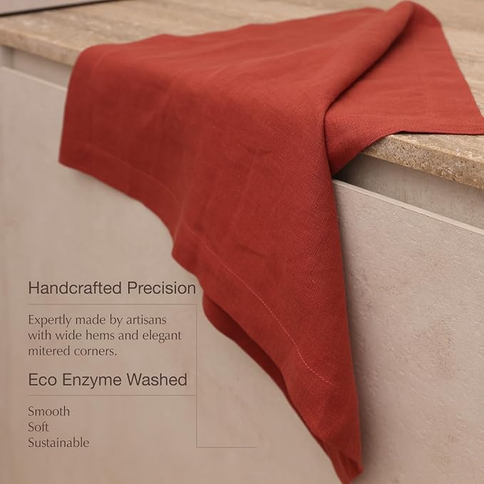 KNOKNO Home Pure Hemp Placemats 18 x 12 Inch Set of 4 Handcrafted with Mitered Corners Natural Fabric,Machine Washable Table Mats for Dining Tables (Red Garnet, Placemats | Set of 4) - Image 3