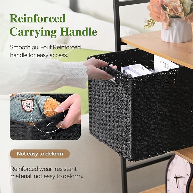 Patvingot 11-Inch Paper Rope Wicker Basket with Built-In Handles,4 Pack | For books, throws and accessories on open shelves, decorative woven texture, metal frame supports the shape, folds flat - Image 3