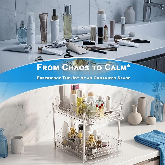 2-Tier bathroom cabinet organizer, bathroom organizers and storage with Adjustable Removable Dividers,Under Sink Organizing,Under Sink and Pull-Out Cabinet Organizer for Kitchen and Pantry Storage - Image 7