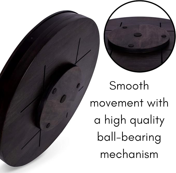 BIRDROCK HOME Wooden Lazy Susan Turntable - Spice Rack Organizer for Kitchen Table, Dining, Pantry and Countertop - Rotating Tray for Condiments - with Burnished Iron Accents - 18" Large, Black - Image 5