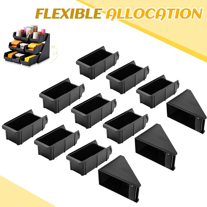 Novabright 9 Compartment Serve Condiment Bin Self Serve Condiment Packet Organizer Stand Countertop Plastic Containers Storage Display Rack for Coffee Shops Restaurants Bars(9 Bin) - Image 5