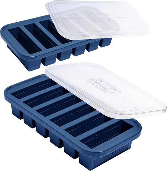 Souper Cubes 1/2 Cup Silicone Freezer Molds with Lids, Blueberry, 2-Pack | 100% Platinum-Cured Silicone Freezer Cubes, Oven & Microwave Safe, Perfect for Freezing Broth, Sauces, Sides and More by SouperCubes%C2%AE