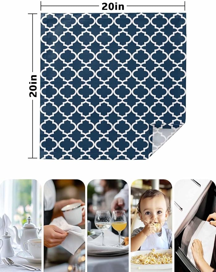Cloth Napkins Set of 4-20x20 Inches, Lake Blue Moroccon Washable Reusable Table Napkins, Minimalist Ethnic Bohemian Aesthetic Soft & Absortbent Dining Napkin for Party Wedding Hotel Restaurant - Image 5