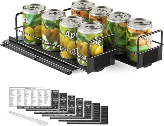 SpaceAid Pull Out Spice Rack Organizer for Cabinet, Heavy Duty Slide Out Seasoning Kitchen Organizer, Cabinet Organizer, with Labels, 7.7" W x10.8 D x4 H, 2 Drawers 1-Tier by SpaceAid