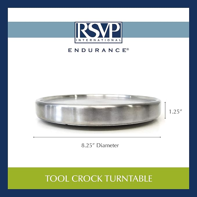 RSVP International Endurance Tool Crock Turntable Lazy Susan, Stainless Steel, 8.25" | Organize Spices & Small Bottles | Spins Easy | Handy in Cabinets or on Counters - Image 12