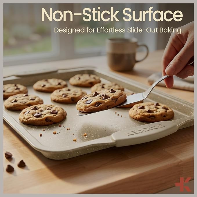6-Piece Deluxe Nonstick Baking Pan Set - Professional Grade Carbon Steel Bakeware with White Marble Coating & Silicone Handles - Image 5