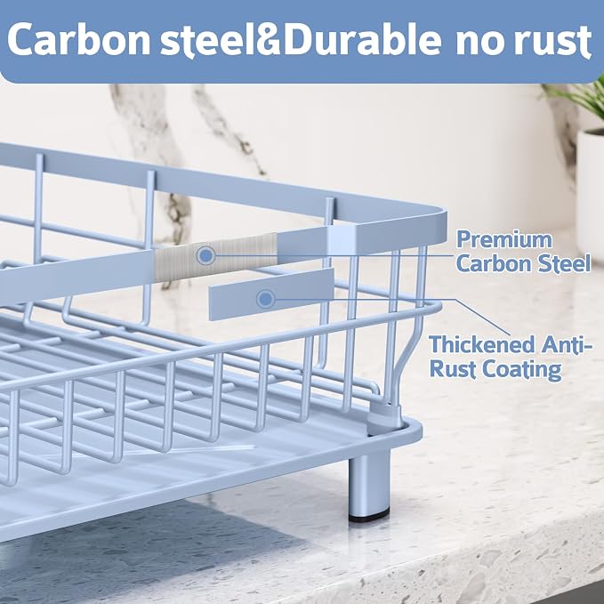 Dish Drying Rack - Space Saving Dish Rack - Dish Racks for Kitchen Counter with Drainboard,Rustproof Dish Drainer with Removable Utensil Holder,Blue - Image 3