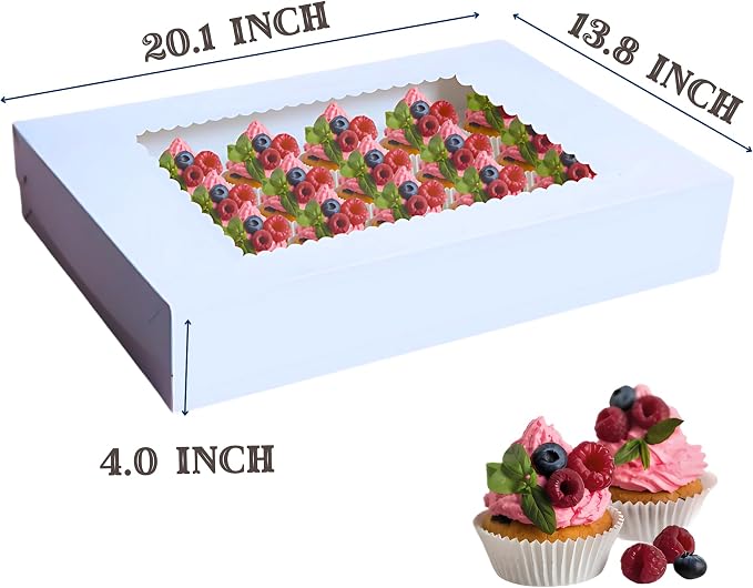 SEROJA 10 Pack Cupcake Boxes 24 Count with Lid - Stackable Cupcake Carrier for 240 Cupcakes, Sturdy Disposable Containers for Mini and Standard Cupcakes, Muffins & Pastries （20.1x13.8x4 Inch） - Image 3
