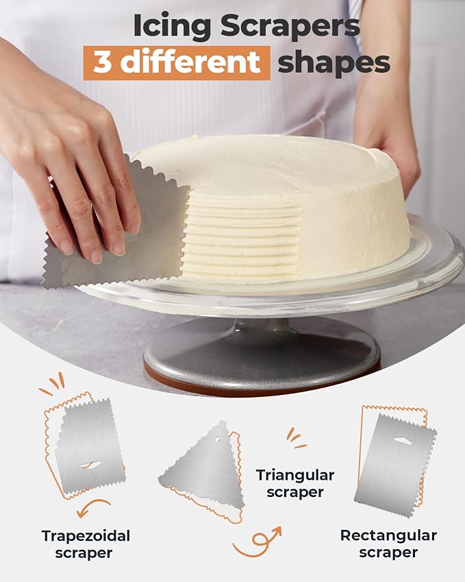 Kootek 35 Aluminum Cake Decorating Kit, Baking Tools for Beginners & Pros | Starter Kit, Baking Supplies Tools with Cake Stand Turntable for Decorating, 24 Icing Piping Tips, 2 Spatulas, 2 Piping Bags - Image 5