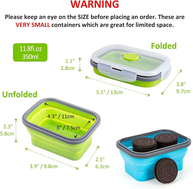 Collapsible Food Storage Containers with Airtight Lid, 11.8 oz, Small Kitchen Stacking Silicone Collapsible Meal Prep Container Set for Leftover, Microwave Freezer Dishwasher Safe, 4 Colors, Set of 4 - Image 2