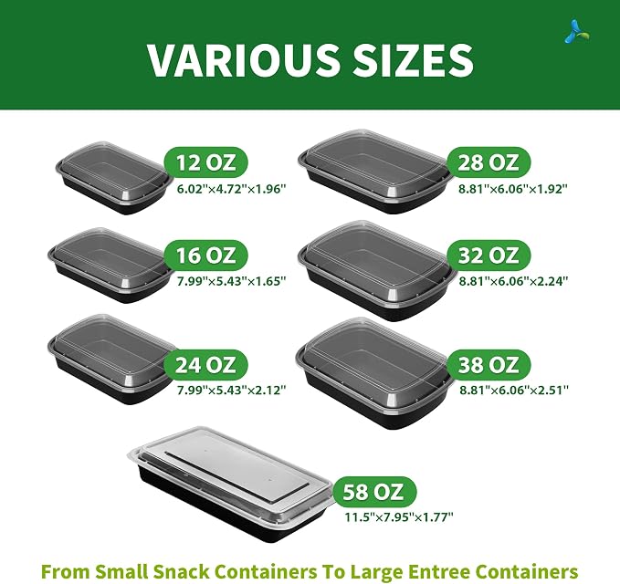 38oz Meal Prep Containers, 50 Pack Disposable Food Storage Boxes with Lids | Heavy Duty, Single Compartment, Leakproof Lids, BPA Free, Microwave Freezer Safe, Plastic To Go Bento Boxes for Lunch Takeout - Image 8