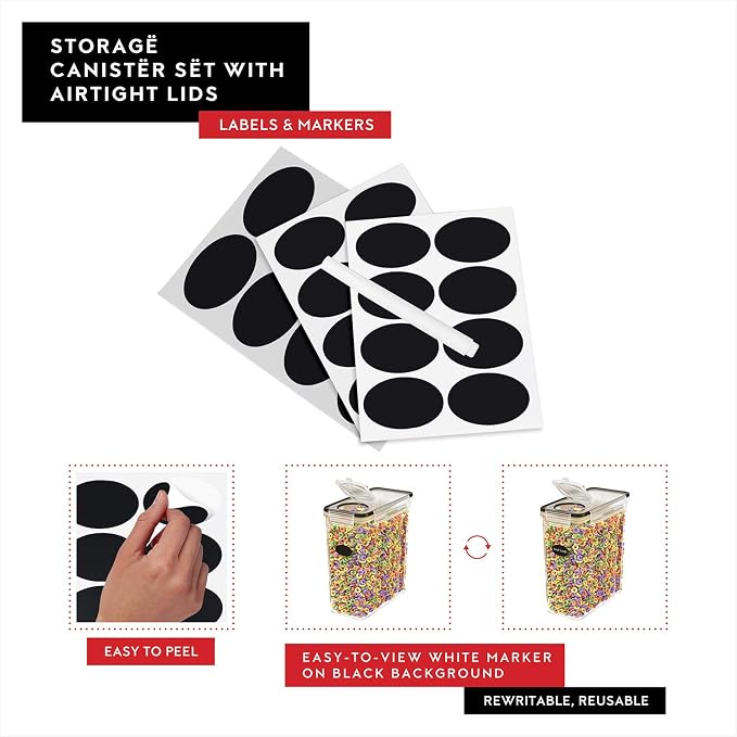 Pack of 4 Cereal Containers Storage Airtight Food Storage Containers 135.2oz and Pack of 2 Extra Large Flour and Sugar Containers for Pantry Organization and Storage 175 oz with Marker/Labels - Image 6