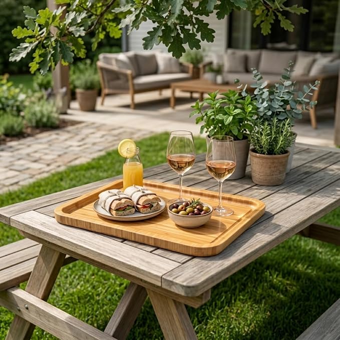 Bamber Large Size Bamboo Serving Tray, Rectangular, 15.5 x 11.8 x 0.8 Inches - Image 8