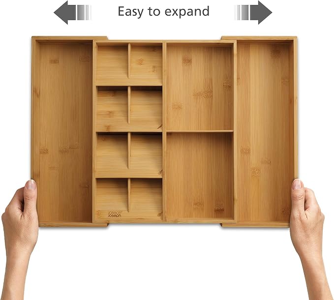 Joseph Joseph DrawerStore Expanding Silverware, Flatware, Utensil & Gadgets Organizer, Expandable in Drawer Space Saving Tray, Bamboo - Image 2