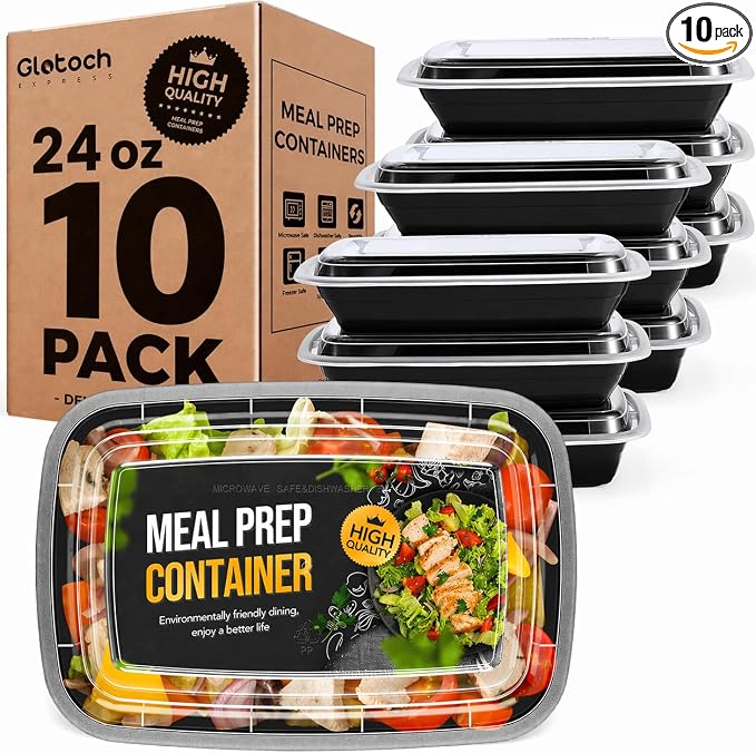 Glotoch Meal Prep Containers with Lids, 24 oz, 10 Pack (20-Piece) | Reusable BPA-Free Food Storage Containers, Leakproof and Durable, Microwave, Freezer and Dishwasher Safe, for Takeout by GlotochExpress