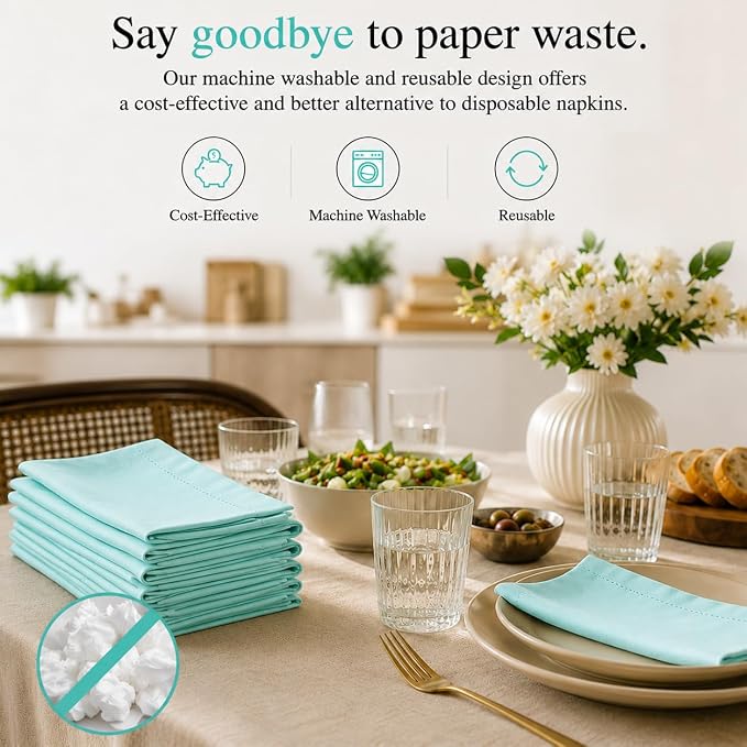 Cotton Cloth Napkins Set of 12, 18x18 Cotton Napkin Cloth Washable, Soft, Reusable Napkins for Wedding, Parties, Christmas, Thanksgiving, Everyday Use (Aqua) - ALPHA Living HOME - Image 3