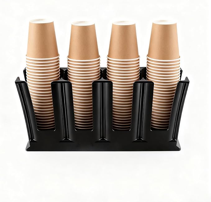 Black Commercial Cup and Lid Holder with Straw Organizer,Disposable Coffee Cup Condiment Dispenser for Countertop Org, Bar, Beverage Cup, Kitchen, Breakroom 18.7"x4.72"x9.92"(Rectangular cup holder) by WELKORCateringEquipment