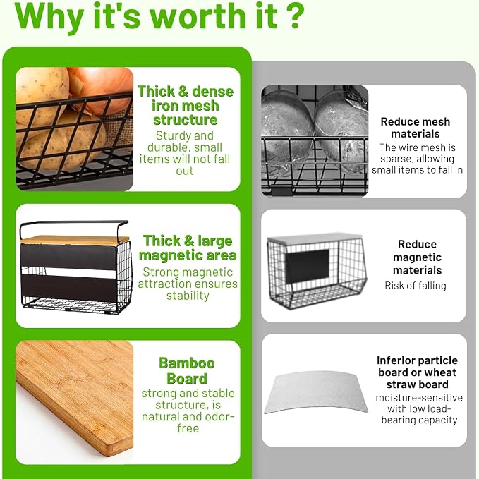 Magnetic Shelf for Fridge with Wood Lid, Fruit Potato and Onion Storage Bins, Pantry Organizers & Storage, Large Container Magnetic Spice Rack for Refrigerator, Kitchen Counter, Cabinet - Image 4