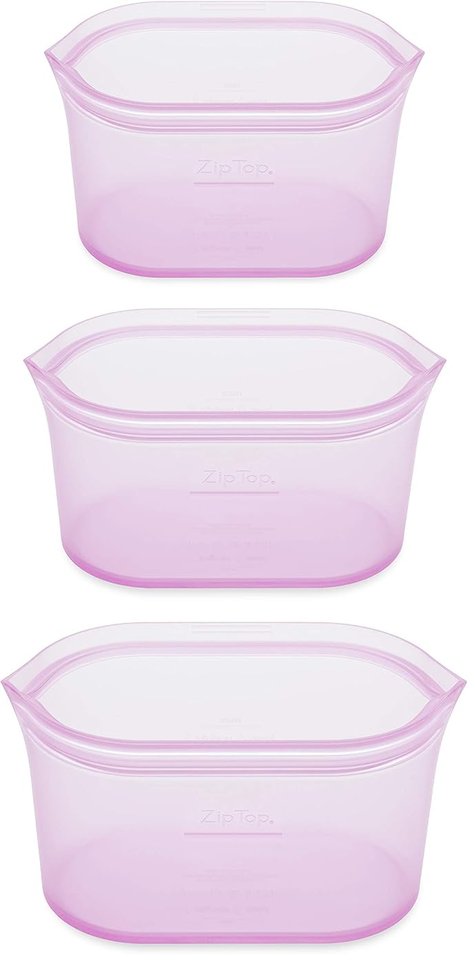 Zip Top Reusable Food Storage Bags | 3 Dish Set [Lavender] | Silicone Meal Prep Container | Microwave, Dishwasher and Freezer Safe | Made in the USA - Image 2