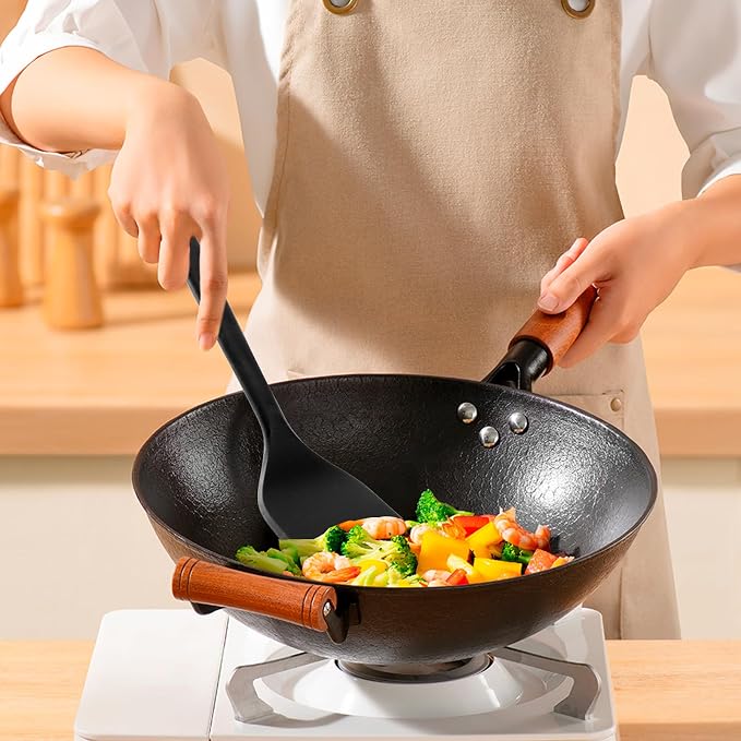Silicone Kitchen Cooking Utensils Set: MOACC Heat Resistant 13inch Long Kitchen Gadgets, BPA Free Non Stick Rubber Cook Accessories For Food Prep, Frying, Serving, Basting (Black) - Image 4
