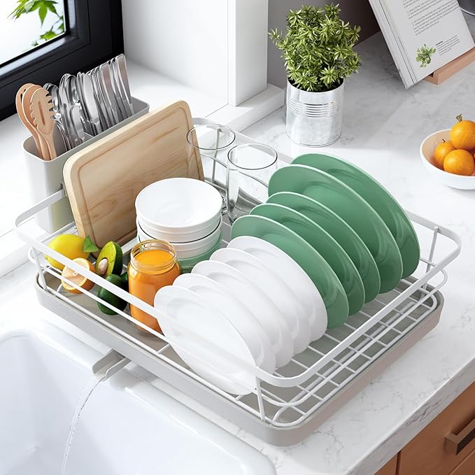 Kitsure Dish Drying Rack for Kitchen Counter, 12''W x 15.5''L, Light Grey | Stainless Steel Sink Organization, Cutlery Holder, Home and Appartment Decor by Kitsure