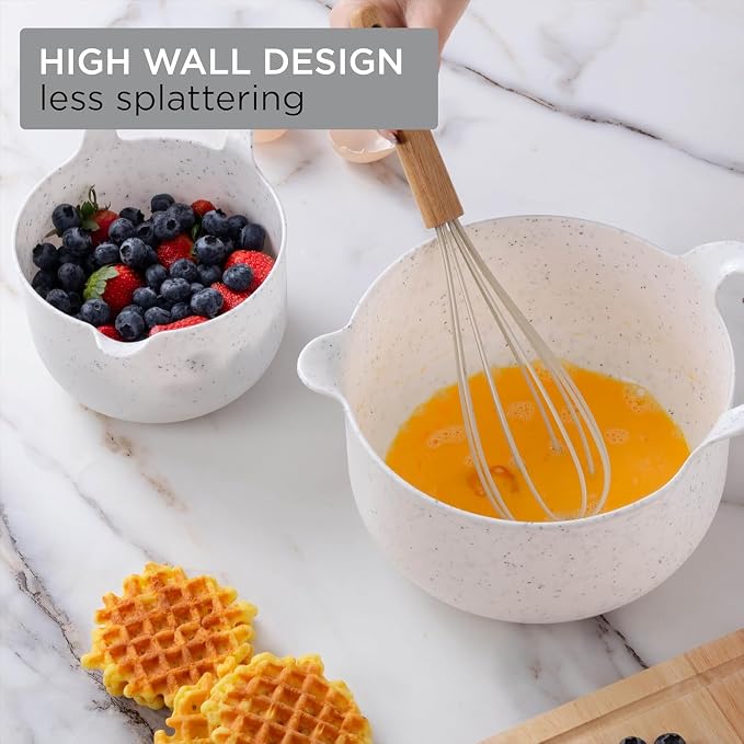 COOK WITH COLOR Nesting Plastic Mixing Bowl Set with Pour Spouts and Handles and Non Slip Bottom, Speckled White, 4 Piece - Image 5
