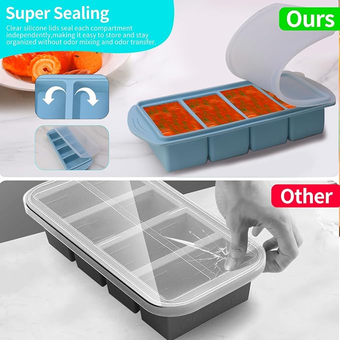 Silicone Freezer Molds Gift Set with 1 Tbsp,2 Tbsp, 1/2, 1, and 2 Cup Silicone Freezer Trays With Lids - Meal Prep and Kitchen Essentials Bundle (Blue 10 Pack) - Image 4