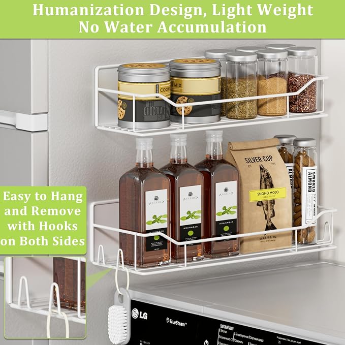 Magnetic Spice Rack for Refrigerator, 9 Pack Magnetic Fridge Shelves W/Adjustable Paper Towel Holder, Hook Rack, Moveable Spice Organizer Shelf for Kitchen Organization and Storage (White) - Image 4