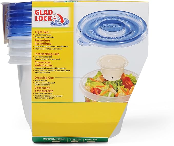 Glad GladWare To Go Lunch Containers with Dressing Cup, 32 Oz, 4 Ct, 6-Pk | Built-in compartment keeps sauces separate, ideal for salads and packed lunches, freezer safe - Image 6
