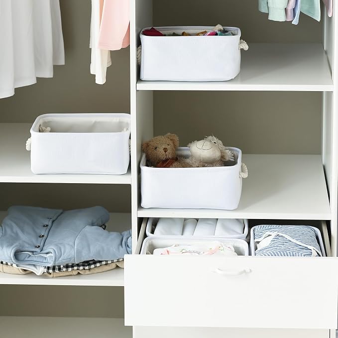 Storage Basket for Gifts Empty - 11.8x7.8x5.2 inch 1 Pack Fabric Storage Cubes, Nursery Organizers and Storage for Closet Cloth Toy Book (White) - Image 2
