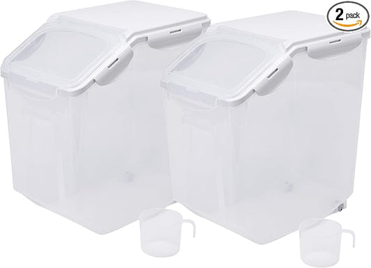 15 Liter / 30 lbs Rice Storage Container with Measuring Cup, BPA free, For Rice | Grain | Pet Food | Flour, 2 counts, Clear by HANAMYA