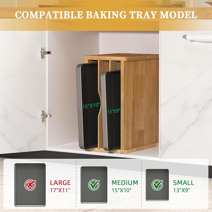 4 Tier Rubber Wooden Tray Dividers for Cabinets, Cookie Sheet Organizer | Heavy Weight, Premium Wood, Multiple Sizes, Saving Space, Vertical Tray Dividers for Storing pans, Baking tray, Cutting Board - Image 2
