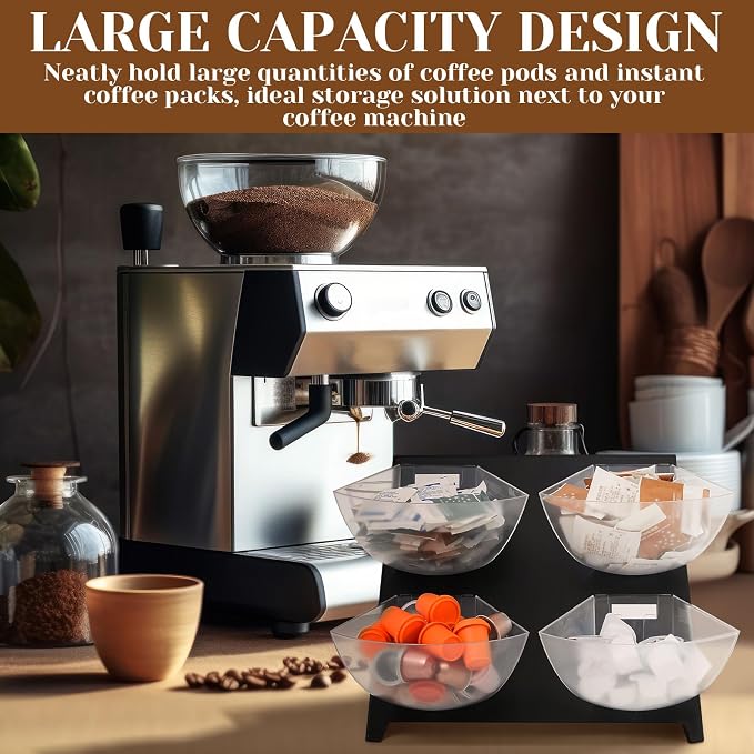 DoubleFill 15.5''x10''x 10.5'' Coffee Condiment Packet Organizer with 4 Removable Compartments Steel Coffee Caddy Station Creamer Sugar Tea Holder for Bar Countertop Office Kitchen Accessories(Black) - Image 6